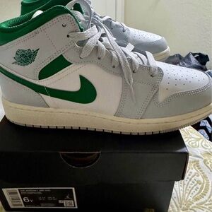 Nike Air Jordan 1 Mid White and Green Shoes